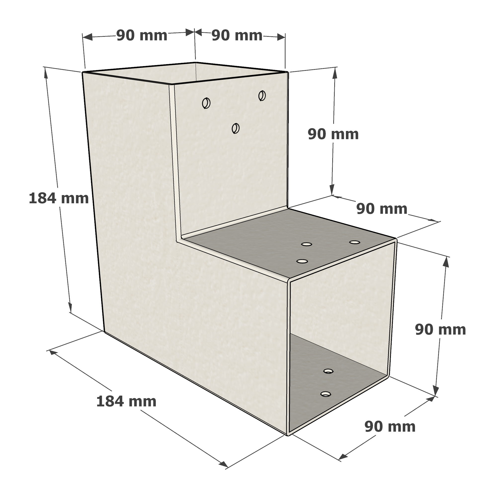 Dimensions du connecteur SUNDIY gris beige RAL7006 - 90 mm, forme en L à 2 directions