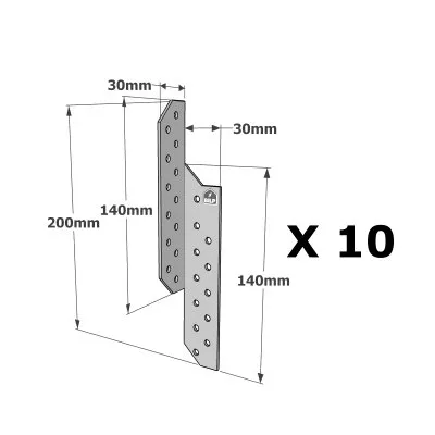 Patte de solivage DROITE - 30x200x1.5mm - Réf. PSD200/30/1.5_10