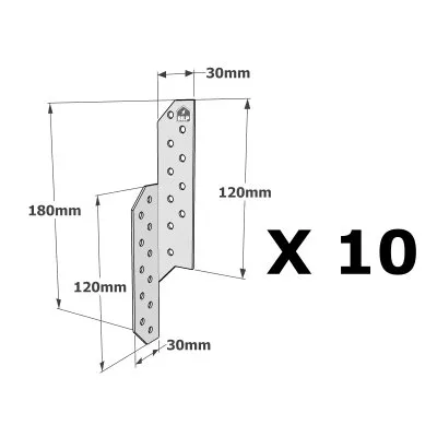 Patte de solivage GAUCHE - 30x180x1.5mm - Réf. PSG180/30/1.5_10