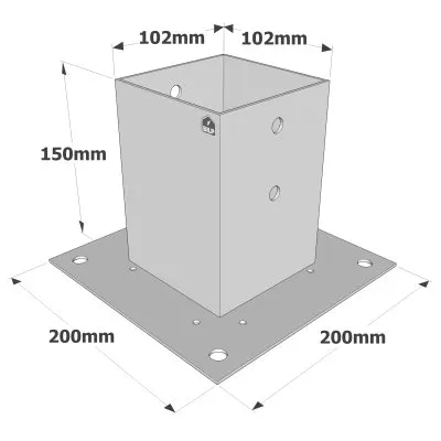 Pied de poteau carré à boulonner - Finition GALVANISEE - Réf. PPJBT100